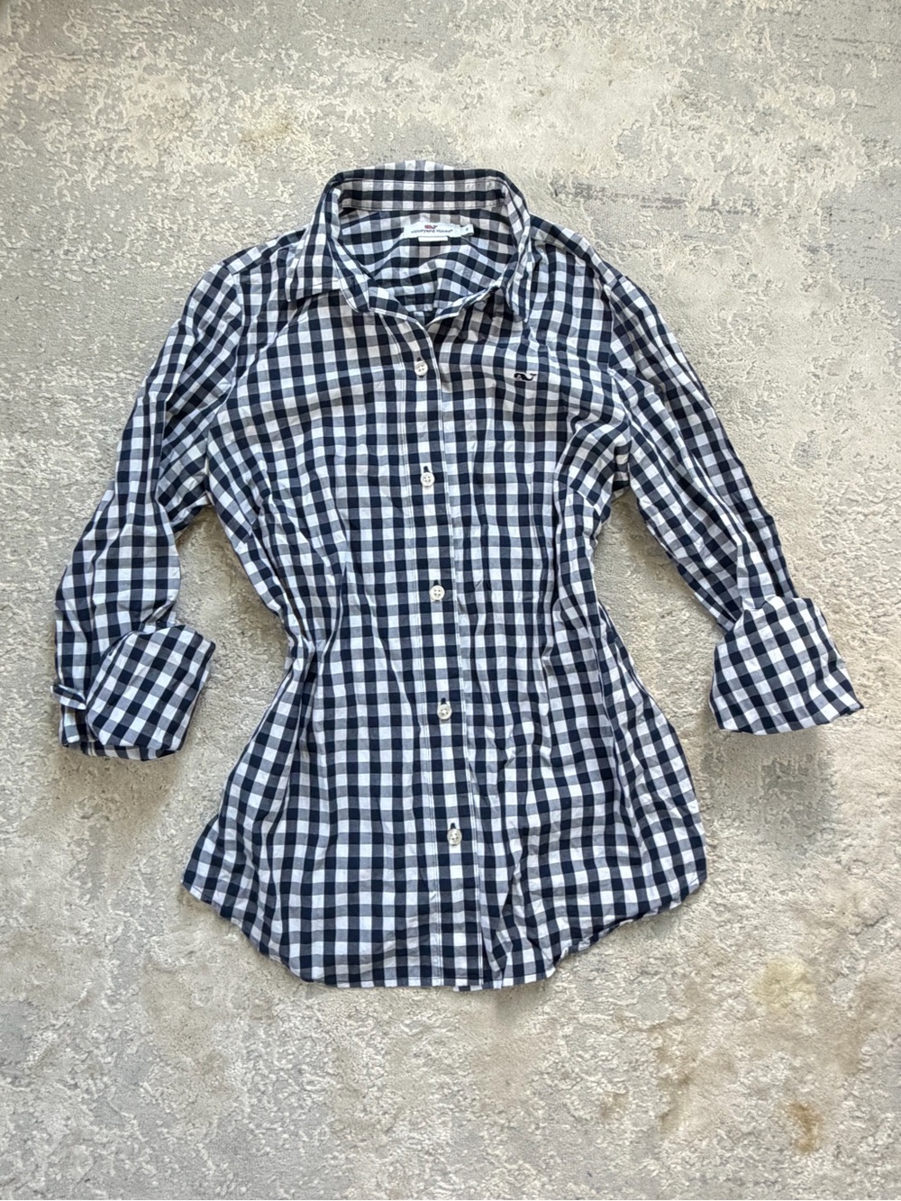 Vineyard Vines Navy and White Gingham Button-Down Shirt
